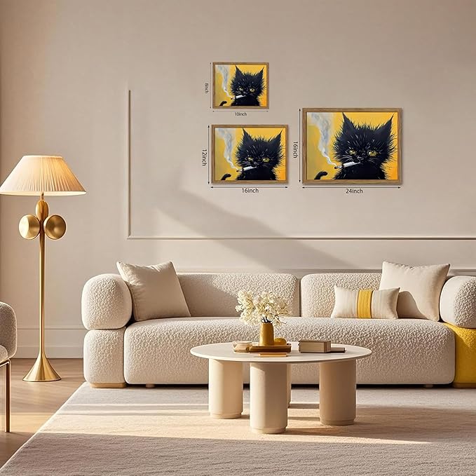 Vintage Framed Black Cat Wall Art, Mens Room Canvas Print Poster, Cool Animals - Image 8