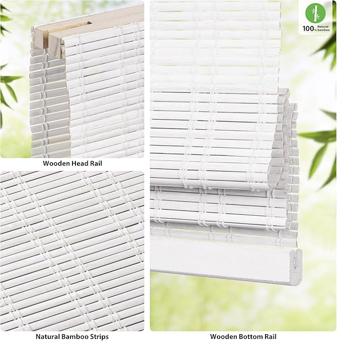 LazBlinds Cordless Bamboo Roman Shades, Light Filtering Window Treatment - Image 2