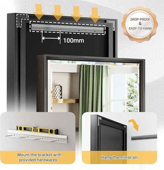 48 x 24 Black Framed Mirror for Bathroom, Beveled Black Bathroom Vanity Mirror - Image 5