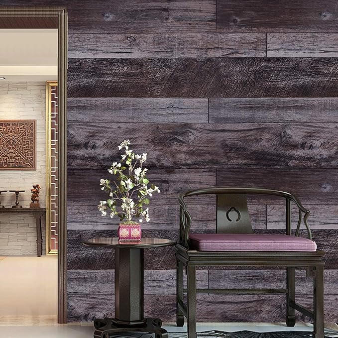 WENMER 17.71" x 118" Grey Wood Peel and Stick Shiplap Self-Adhesive Wallpaper - Image 4