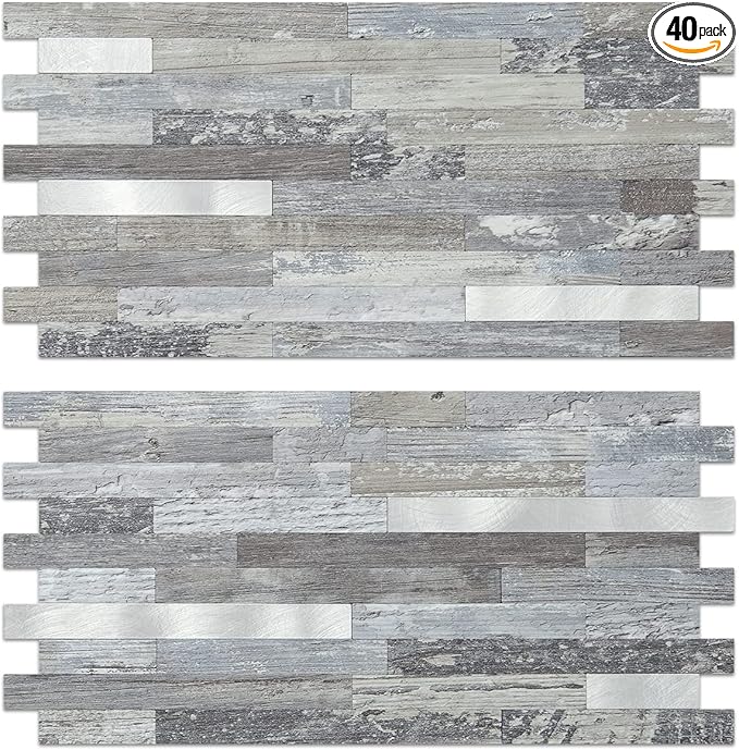 AULIGET 40 Sheets Peel and Stick Backsplash, Distressed Wood Look PVC Wall by AULIGET