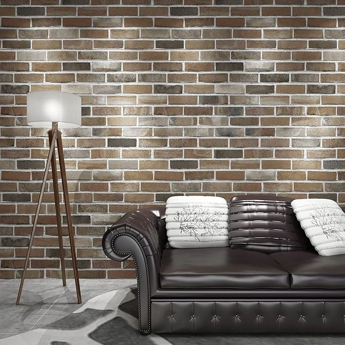 Art3d 10-Pack 52.5 Sq.Ft Faux Brick 3D Wall Panels Peel and Stick in Gray Brown - Image 2