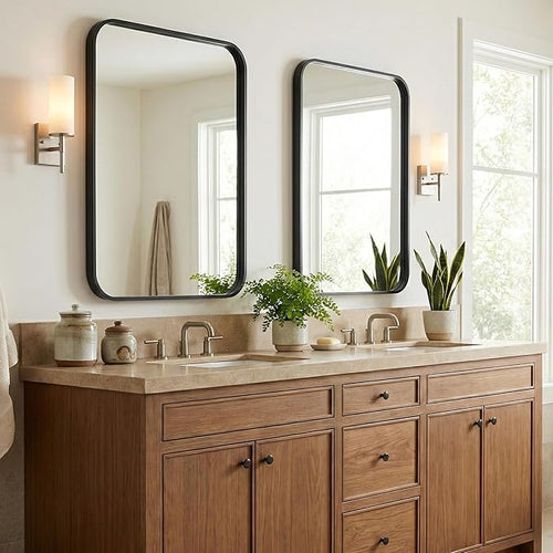 2-Pack 22x30 Inch Matte Black Bathroom Vanity Mirrors | Flush Mount Deep Set - Image 2