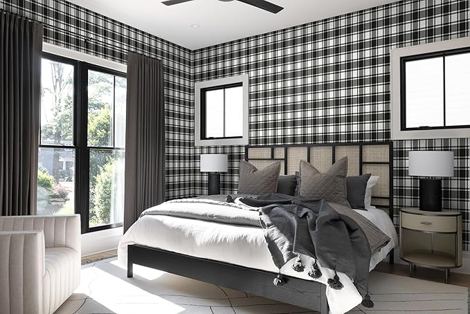 Guvana 17.7"x197" Black and White Peel and Stick Wallpaper Trellis Removable - Image 3