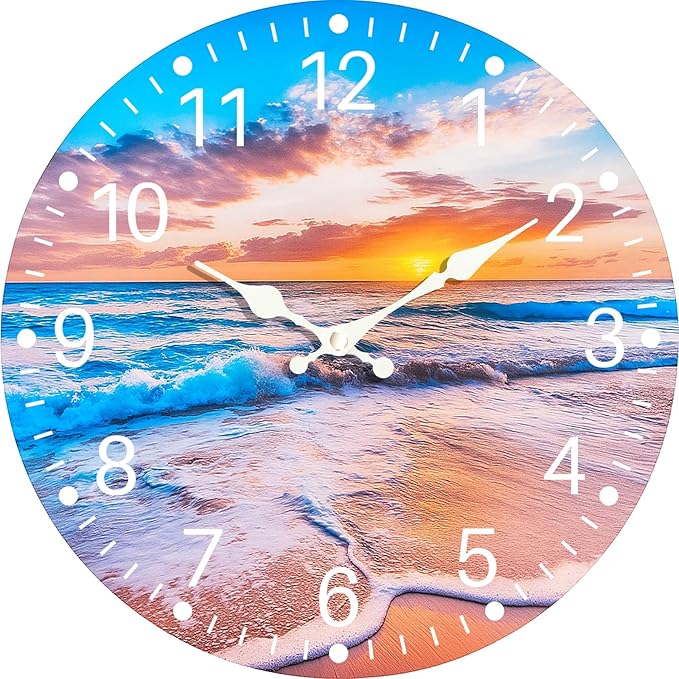 Sea Beach Blue Sky Sand 12 Inch Wooden Wall Clock by EZXZZ