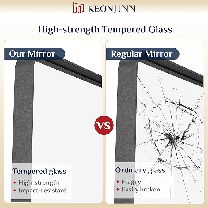Keonjinn Black Bathroom Mirror for Over Sink, 28 x 36 Inch Rounded Rectangle - Image 4