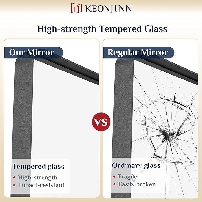 Keonjinn Black Bathroom Mirror 55 x 36 Inch Large Rounded Rectangle Mirror - Image 4