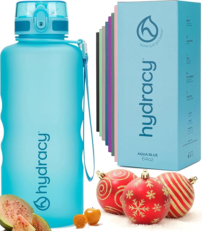 Hydracy Water Bottle with Time Marker -Large BPA Free Water Bottle & No Sweat Sleeve -Leak Proof Gym Bottle with Fruit Infuser Strainer & Times to Drink -Ideal for Fitness Sports & Outdoors