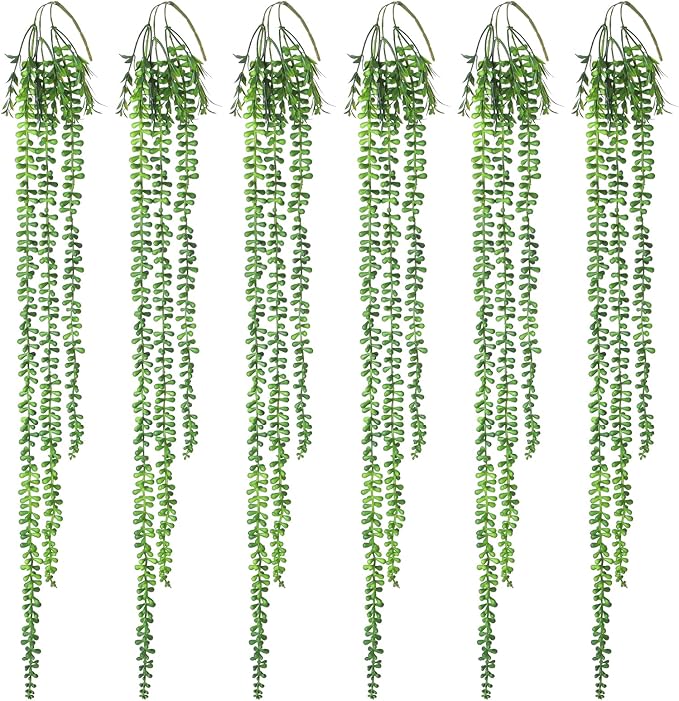 6pcs Artificial Succulents Hanging Plants, Fake Hanging Plant String of Pearls by Hobyhoon