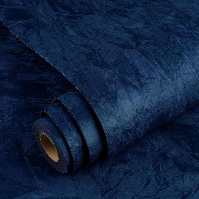 YENHOME Self Adhesive Blue Felt Fabric Wallpaper Peel and Stick 17.7"X118" Blue by Yenhome