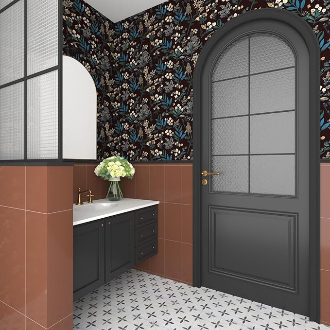 Laatse Vintage Green Wallpaper Peel and Stick Dark Floral Wallpaper 17.5'' x - Image 3