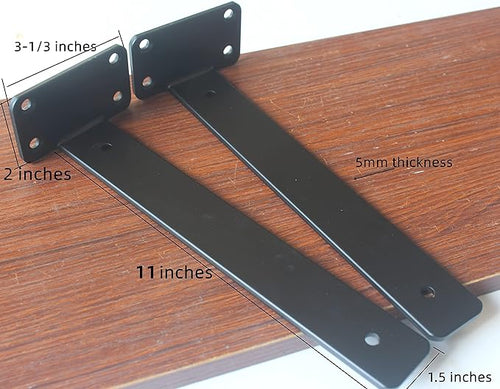 4 Pack - 11 inch Black Hidden L Shelf Bracket Iron Floating Shelf Brackets - Image 2