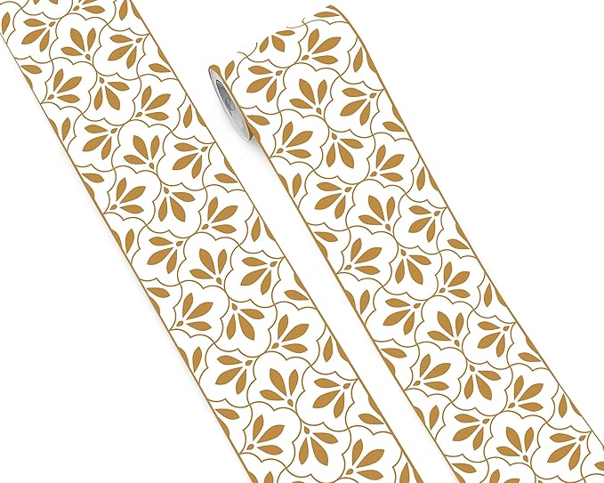 FLFK Wallpaper Border Gold and White Patterns Peel and Stick Wall Border Self by FLFK