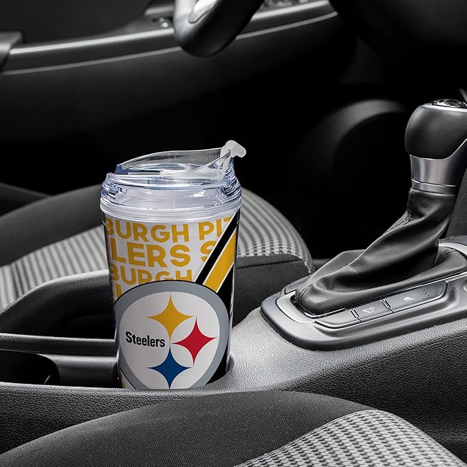 NFL Football 24oz Acrylic Tumbler with Hinged Lid, Officially Licensed Double Wall Tumbler for NFL Fans