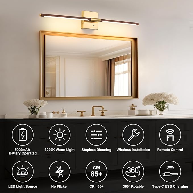 Morauroral 36 Inch Battery Operated Wall Sconces Set of 2, Dimmable Battery - Image 3