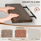 Floating Shelves Set of 2, Solid Elm Wood Wall Shelves 32 Inch - Image 4