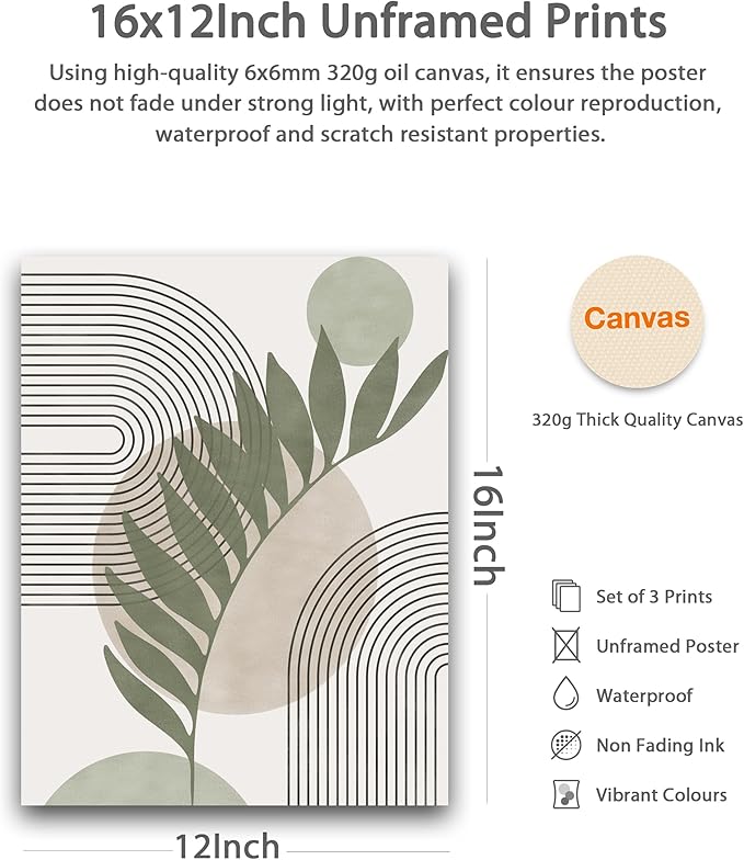 HesenDot Unframed Boho Sage Green Canvas Prints, 12x16in Botanical Line Wall Art - Image 2