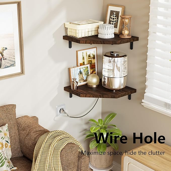 Alsonerbay Corner Shelf Wall Mount, Rustic Wood Shelves - Image 6