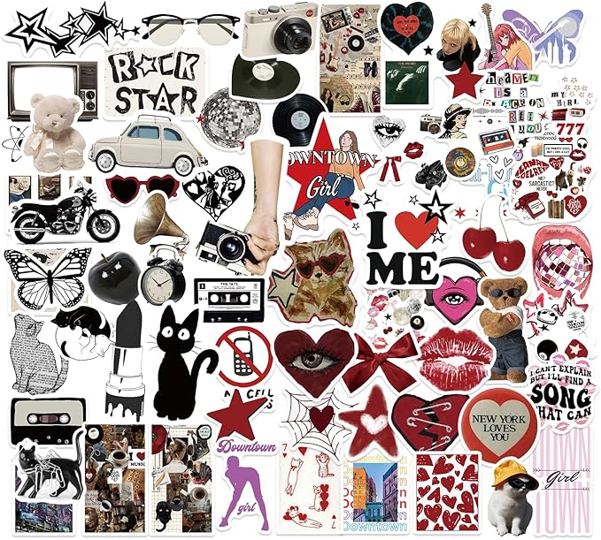 170PCS Y2K Grunge Stickers, Aesthetic Downtown Girls Pack Cool Trendy 2000s for Water Bottle Funny Waterproof Stickers for Teens Adults Vinyl for Laptop Skateboard