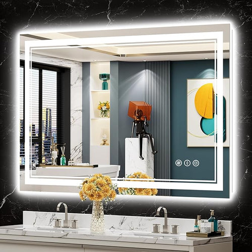 48x32 LED Bathroom Mirror with Lights, Backlit and Front Lit Anti-Fog Lighted by Awandee