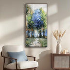 Framed Vertical Colorful Forest Living Room Wall Art, Large Tree & Path Picture - Image 2