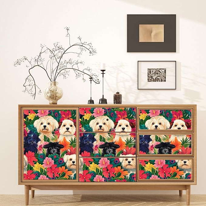 BOKEBEVE Colorful Wallpaper Peel and Stick Dogs Contact Paper Vibrant Bright - Image 5