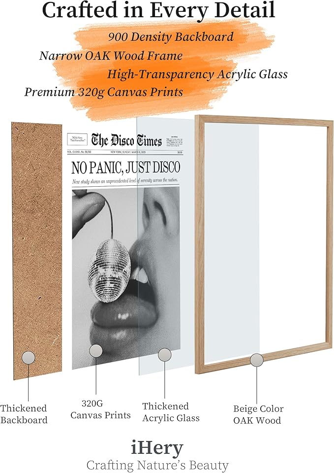 iHery No Panic Just Disco Small Framed Trendy NewsPaper Wall Art, Cherry Disco - Image 6