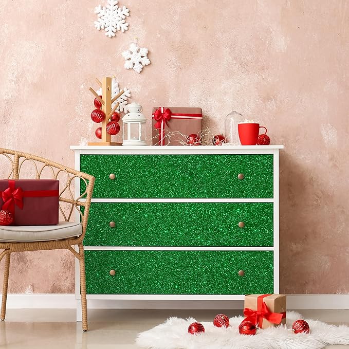 CHIHUT 15.7''x236'' Sparkly Green Glitter Wallpaper Stick and Peel Glitter - Image 5