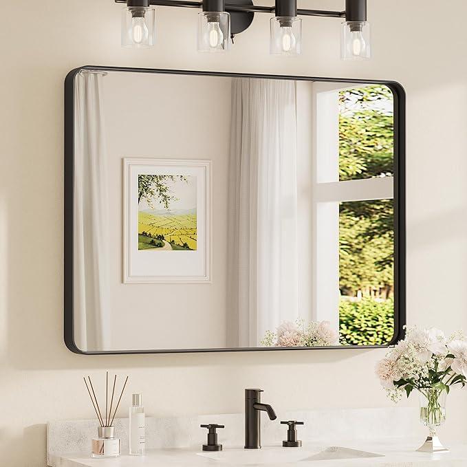 TETOTE 40 x 30 Inch Black Frame Mirror, Bathroom Vanity Mirror by TETOTE