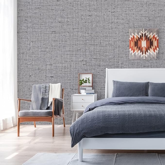 Grey Grasscloth Peel and Stick Wallpaper Gray Contact Paper 472inch Waterproof - Image 6