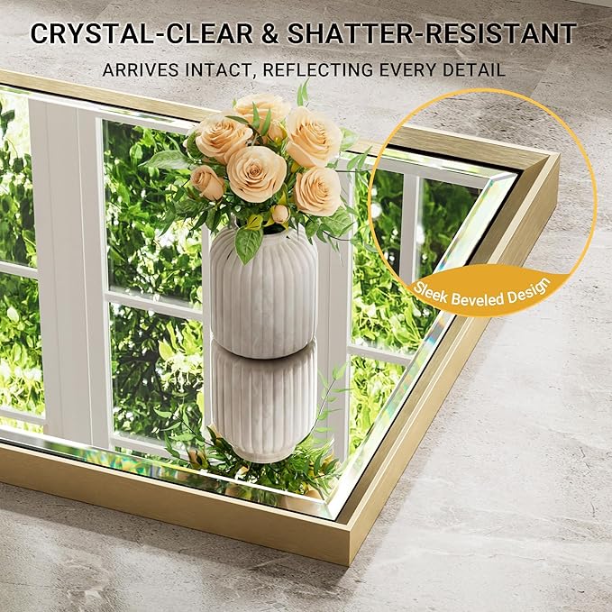 Gold Bathroom Mirror, 24x32 Brushed Gold Bathroom Mirror Beveled Edge, - Image 3