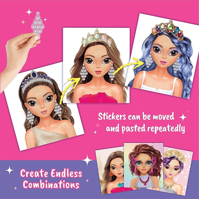 Sticker Stylish Dress up Jewelry. Sticker Activity Book for Kids. Learn Girls Fashion Design with Stickers and Guides for Kids 5 and up with 250+ Reusable Stickers. Christmas Gift for Girls