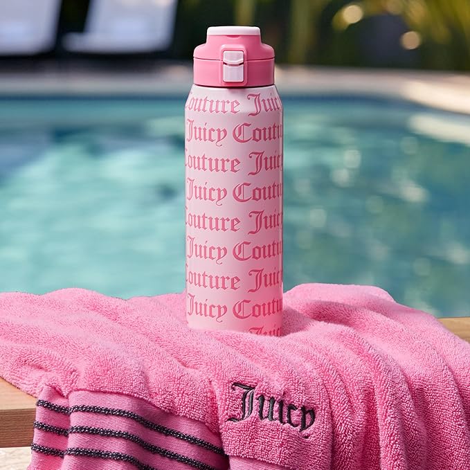 Juicy Couture Glam Getaway Logo 32oz Tumbler with Flip Top Lid, Pink