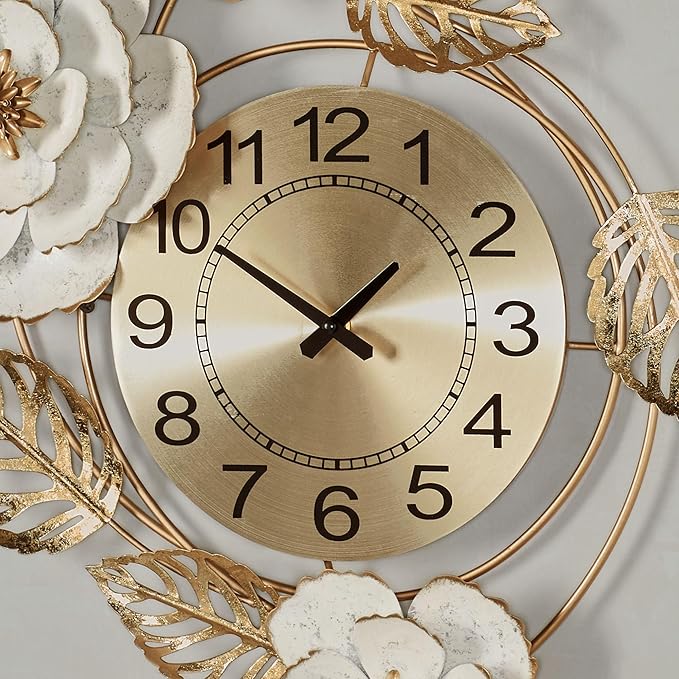 Touch of Class Aurora Ivory and Gold Floral Wall Art Clock - Image 4