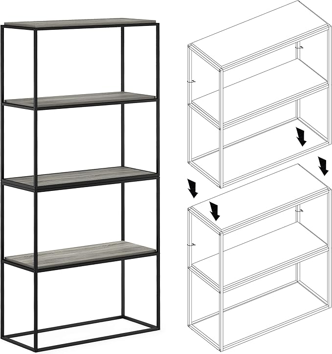 Furinno Moretti Modern Wide Stackable Metal Shelf, French Oak Grey - Image 6