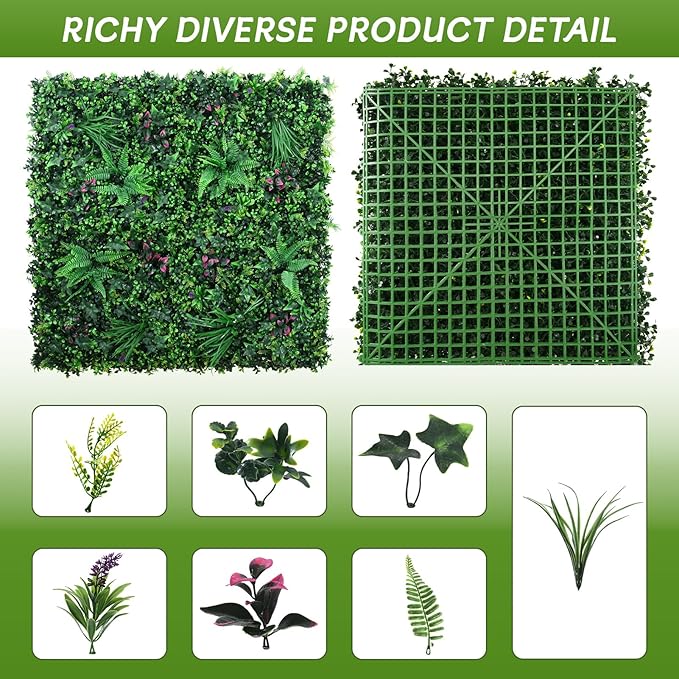 fanado Grass Wall Panels 20"x20", Artificial Hedge Greenery Wall Backdrop - Image 2