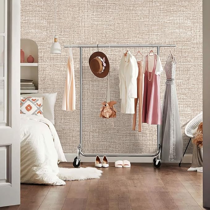 Khaki Grasscloth Peel and Stick Wallpaper 17.3"x160" Faux Linen Textured - Image 9