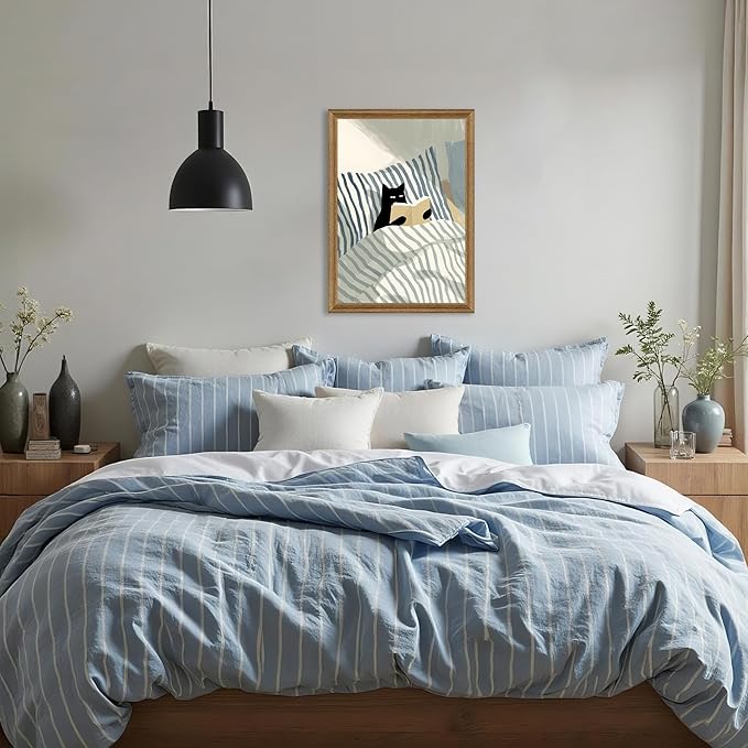Fantasy Artists Reading Black Cat on Bed Wood Framed Wall Art, 16x24 Inches - Image 3