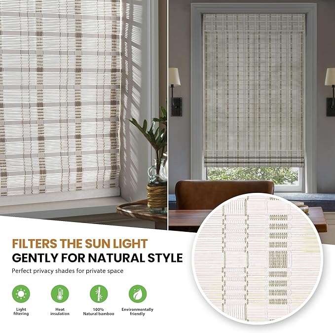 LazBlinds Cordless Bamboo Roman Shades, Custom Light Filtering Window Treatment - Image 4