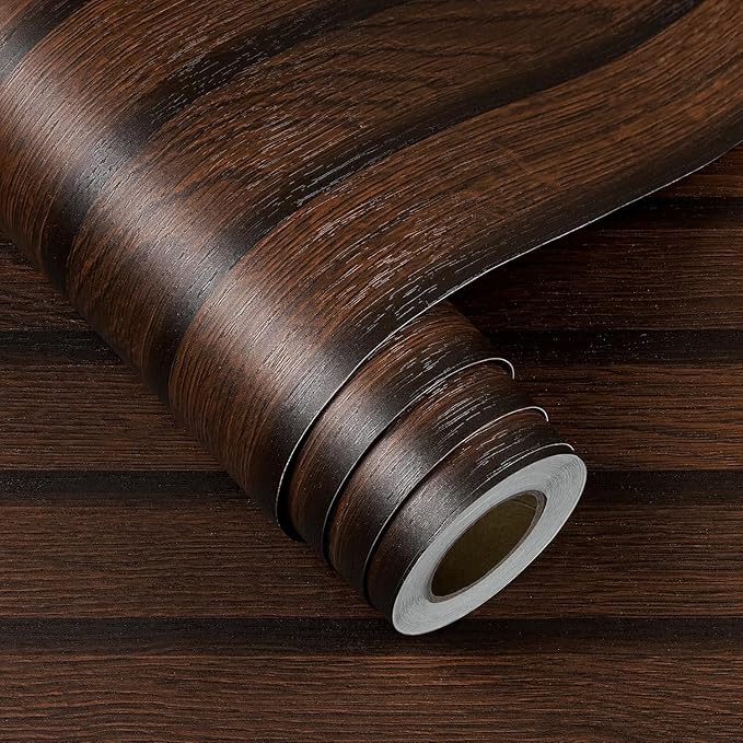 FunStick 16"x472" Brown Wood Slats Peel and Stick Wallpaper Waterproof Dark - Image 7