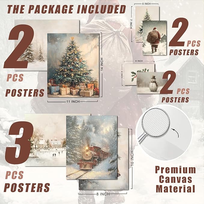 uniro Christmas Wall Art Prints, Vintage Christmas Decor, Farmhouse Winter - Image 3