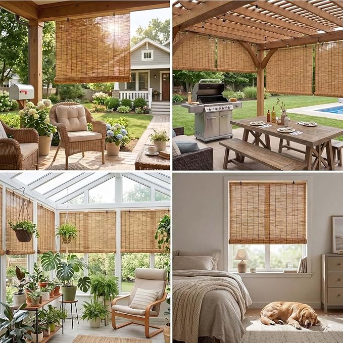 Outdoor Bamboo Roller Blinds, Retro Breathable Reed Shades - Image 9