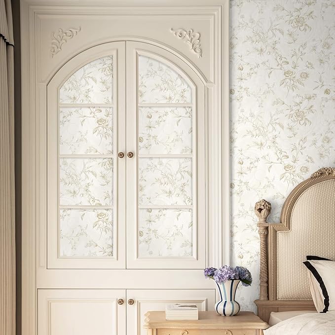 Ismoon Floral Wallpaper Peel and Stick Vintage Beige Stick on Wall Paper French - Image 5