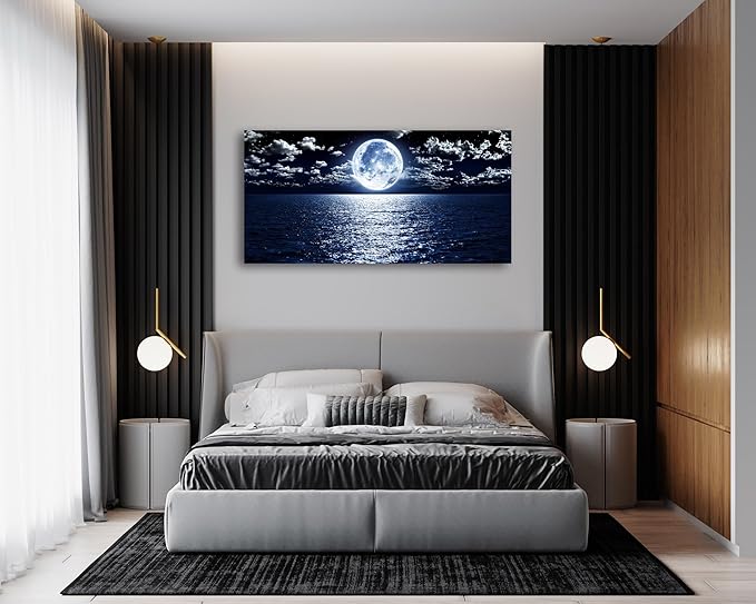 Cao Gen Decor Art S06950 Wall Art Canvas Prints Moon Sea Ocean Landscape 1 - Image 4