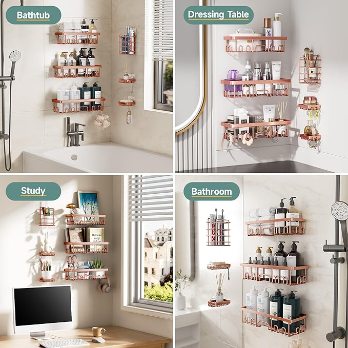 Veken Shower Caddy 6-Pack, No Drilling & Rustproof, Waterproof Adhesive Shelves - Image 8