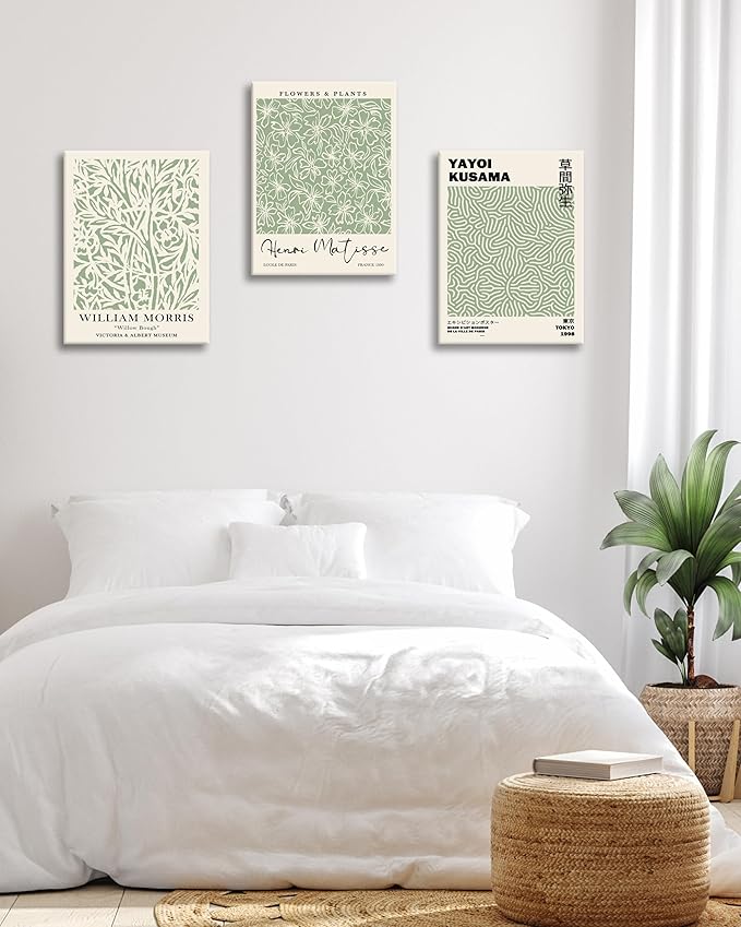 HesenDot Green Botanical Framed Wall Art Set, 12x16in Matisse William Morris - Image 4