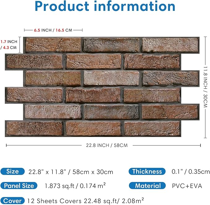 COMSTICKC 3D Brown Faux Brick Wall Panel Peel and Stick Wall Covering, Not Real - Image 5