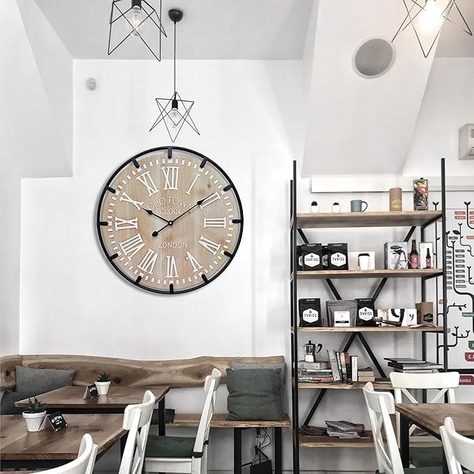 Large Farmhouse Rustic Wooden Wall Clock - Image 8