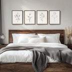 Vintage Floral Wall Art with Walnut Framed, 4 Piece Farmhouse Black and White - Image 2