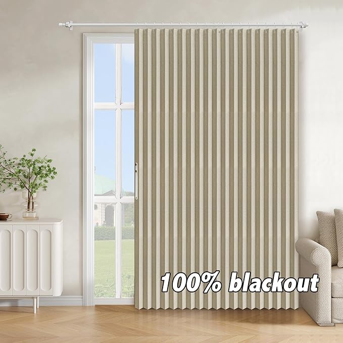 AJAZZ Blackout Accordion Door Curtain 98"x78" Cream Yellow - Image 9